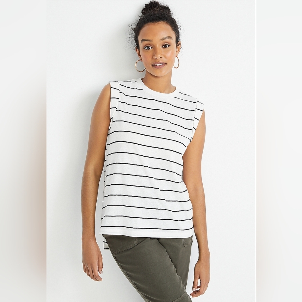 NWT! Maurices 24/7 White Striped Muscle Tank Top